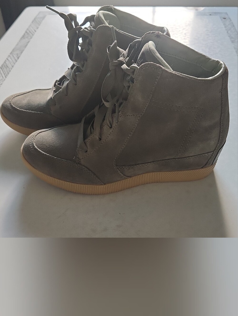 Sorel Stone Green Suede Out 'N About Wedge Lace Up Boot
